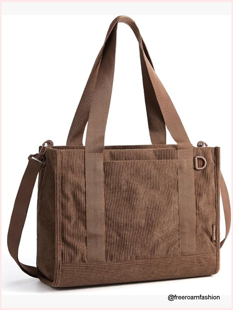 Corduroy Tote Bag With Crossbody Strap, Fits 14" Laptop & 40oz Bottle
